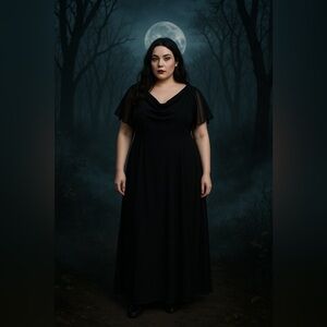 Vintage Virgo Black Lined Maxi Dress Size 14